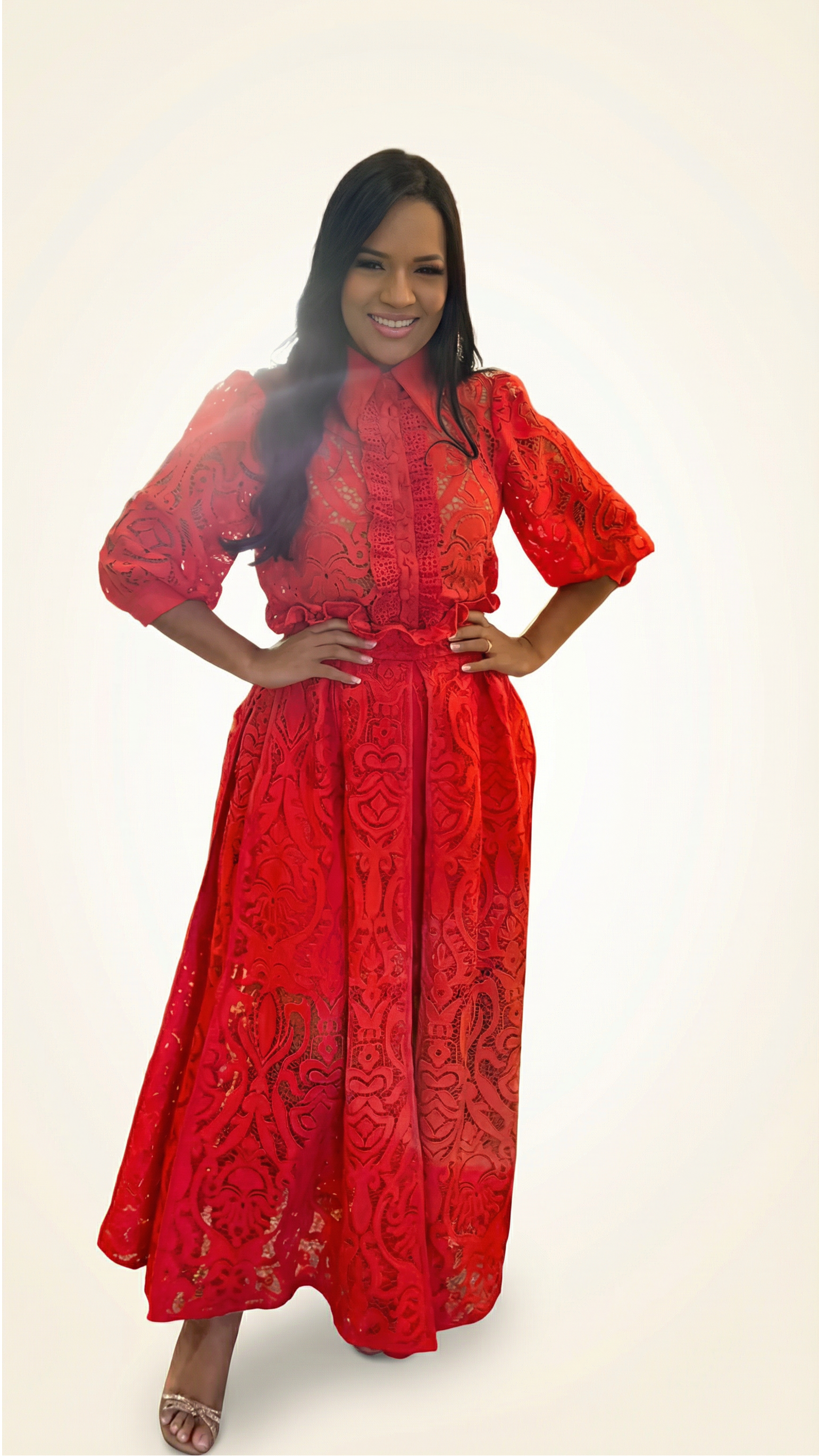 Conjunto Saia e Blusa em Laise Paixão Vermelha